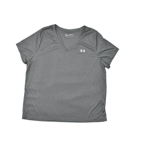 Under Armour Women's Plus Size 1X V-Neck T-Shirt Gray HeatGear Loose Fit - Picture 1 of 8